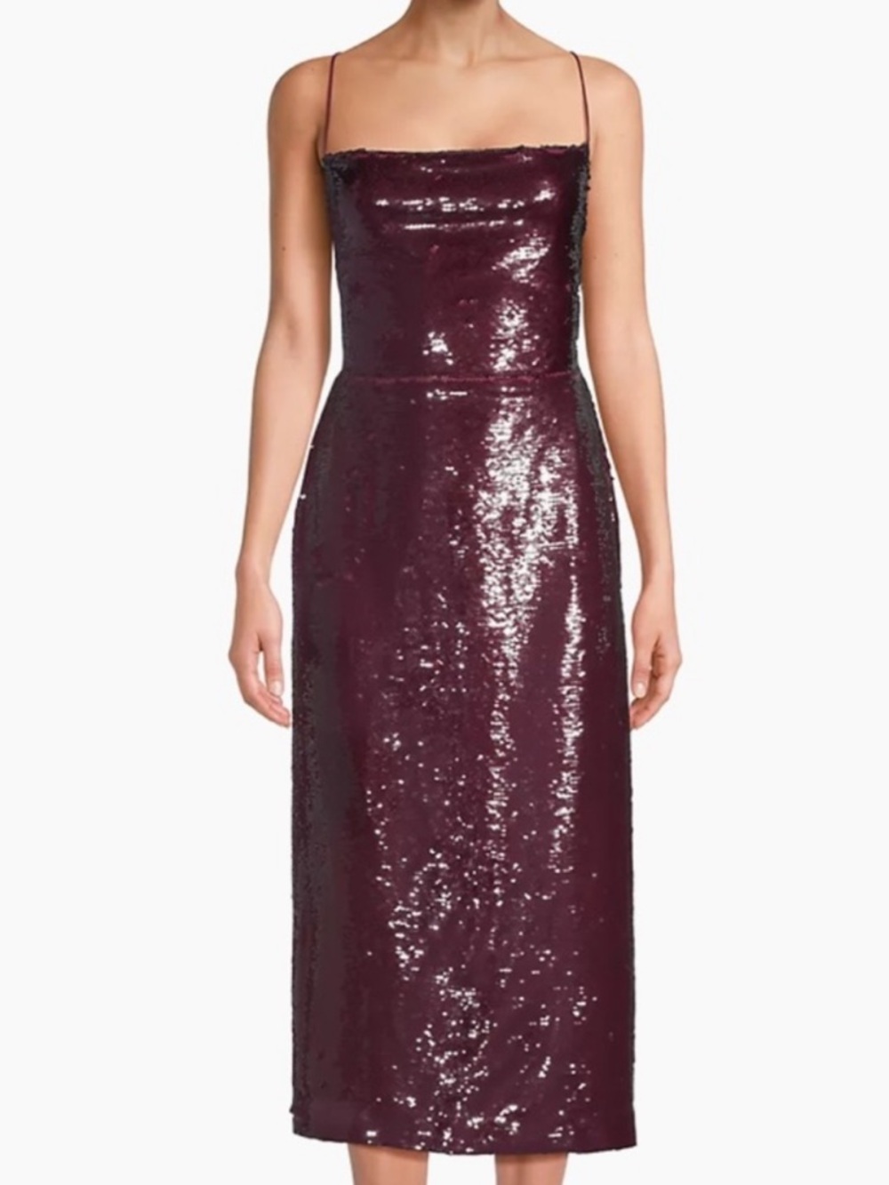 NWOT Sabina Musayev Zarya Open Back Sequin Midi Dress Size XS (Ruby Wine).